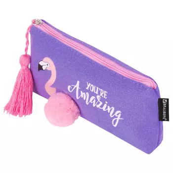 Пенал-косметичка Brauberg Canvas Flamingo, 1 отделение, фиолетовый (229001)