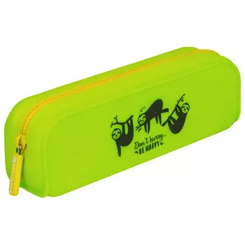 Пенал-косметичка Brauberg Silicone Sloths, 1 отделение, салатовый (229032)