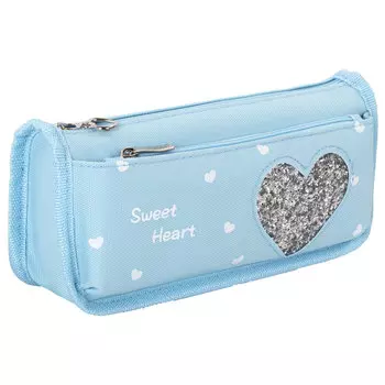 Пенал-косметичка ЮНЛАНДИЯ Heart Mint, 2 отделения, голубой (270257)