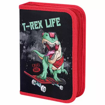 Пенал ПИФАГОР DOUBLE FLAP T-Rex Life, 1 отделение, черный (271513)