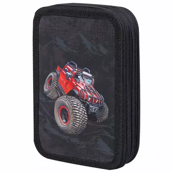 Пенал ПИФАГОР TRIPLET Big Wheels, 3 отделения, черный (271548)