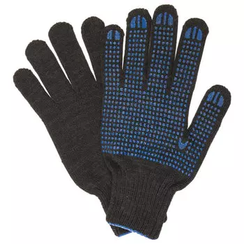 Перчатки хозяйственно-бытовые хлопчатобумажные с ПВХ покрытием ладони и пальцев «Точка», 10 класс, пар в упаковке: 5, черный, LAIMA