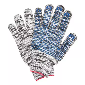 Перчатки хозяйственно-бытовые хлопчатобумажные с ПВХ покрытием ладони и пальцев «Точка», 7 класс, пар в упаковке: 5, универсальный, серо-белый, LAIMA