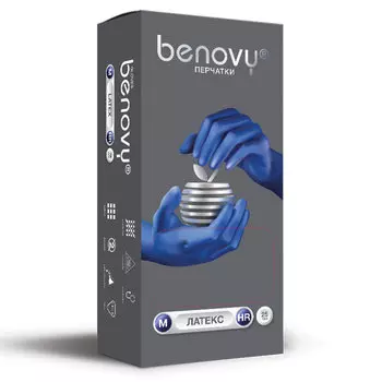 Перчатки латексные, пар в упаковке: 25, M, синий, Benovy High Risk (4660019935951 )
