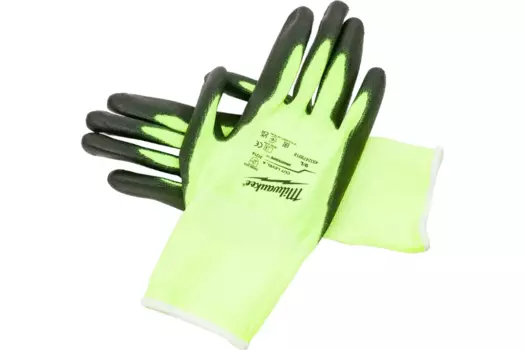 Перчатки рабочие, сигнальные полиэстер, спандекс, полиуретан, 9 (L), салатовый, Milwaukee уровень 1 Hi-Vis (4932479918)