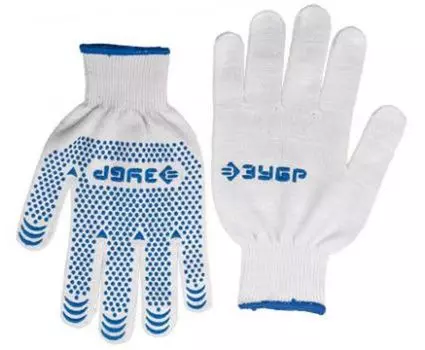 Перчатки трикотажные с ПВХ покрытием ладони и пальцев «Точка», 12 класс, S-M, белый, Зубр ЭКСПЕРТ (11451-S)