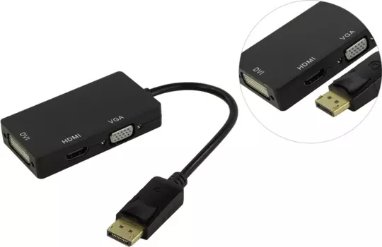 Переходник (адаптер) DVI (29F) / HDMI 19 (F) / VGA (15F)-DisplayPort (M), черный (408064)