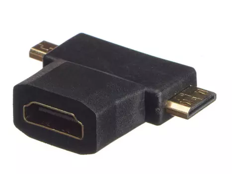 Переходник (адаптер) HDMI(19F)-2xMicro HDMI(19M) прямой/угловой, черный Netko Optima (NH918)