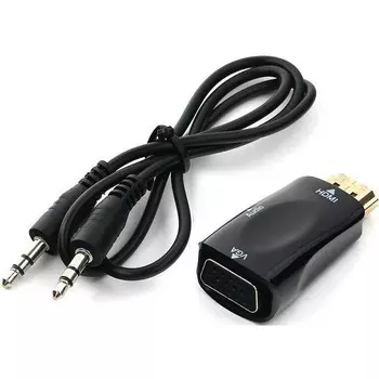 Переходник (адаптер) HDMI(19M)-VGA(15M)/Jack 3.5mm(M) v1.4, экранированный, черный Bion (BXP-A-HDMI-VGA-02)
