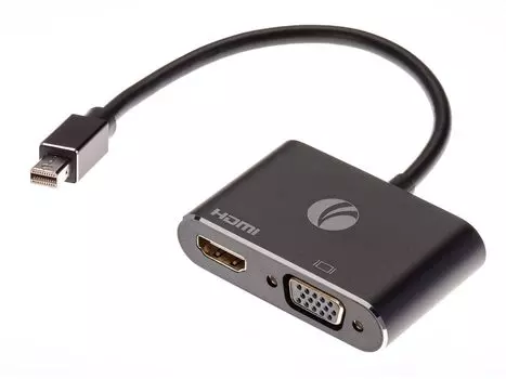 Переходник (адаптер) Mini DisplayPort(M)-HDMI(19F)+VGA(15F) 4K, 15 см, черный VCOM (CG646M-0.15)