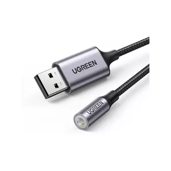 Кабель-переходник (адаптер) USB 2.0(Am)-Jack 3.5 мм(f), 25см, черный UGREEN CM477 (30757)