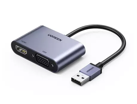 Переходник (адаптер) USB 3.0(AM)-HDMI(19F)+VGA(F), экранированный, 10 см, серый UGREEN CM449 (20518)