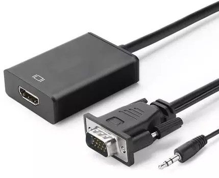 Переходник (адаптер) VGA(15M)+Mini jack 3.5mm(M)-HDMI(19F), 15 см, черный PREMIER (5-982-0.15)