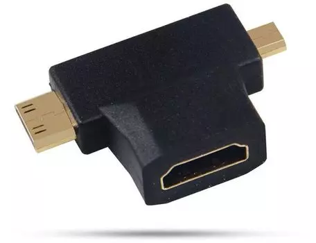 Переходник аудио-видео HDMI(19F)-Micro HDMI(19M)/Mini HDMI(19M), черный PREMIER (5-895-6)