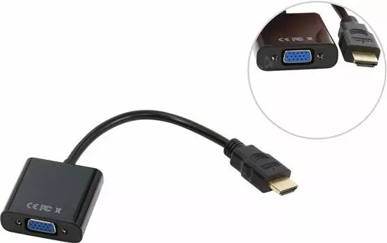 Кабель HDMI(19M)-VGA(15F), 15 см, черный Telecom (TA558)
