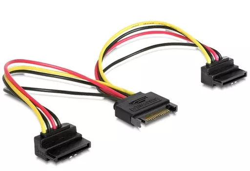 Кабель питания SATA 15-pin(M)-2xSATA 15-pin(F) Cablexpert, 15 см (CC-SATAM2F-02)