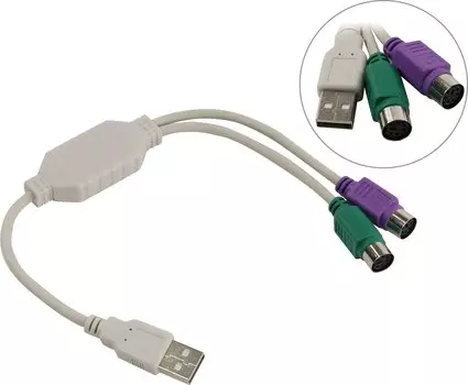 Переходник (адаптер) USB 2.0(Am)-2xPS/2(f), 10см, белый Telecom (TUS7057)