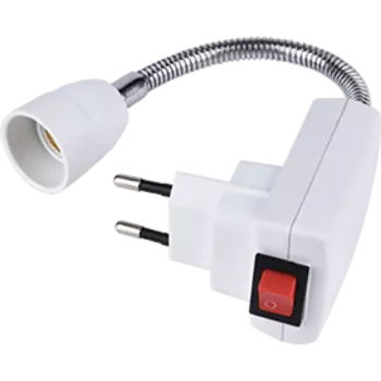 Переходник вилка-патрон пластиковый Ecola base для светодиодных/накаливания/энергосберегающих ламп, гибкий, с выключателем, белый ( APF4NWEAY)