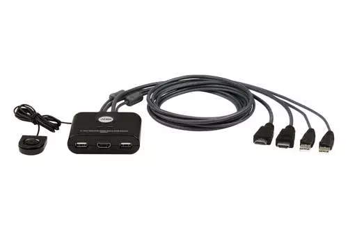 Переключатель KVM (КВМ) ATEN CS22HF, 2-ПК, HDMI до 1920x1200, клавиатура USB, мышь USB, пульт удаленного переключения порта (CS22HF-AT)