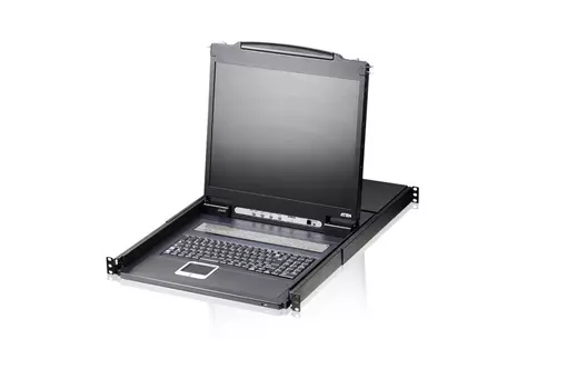 Переключатель KVM (КВМ) консольный ATEN CL1308, 8-ПК, клавиатура USB+PS/2, мышь USB+PS/2, LCD 19" 1280x1024, 2-кабеля KVM (CL1308N-ATA-RG)
