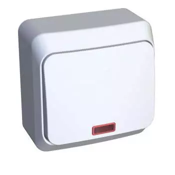 Переключатель Schneider Electric ЭТЮД, 1кл., индикатор/подсветка, открытый монтаж, в сборе, белый (BA10-007B)