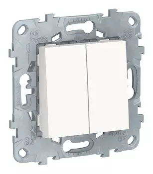 Переключатель Schneider Electric Unica New, 2кл., скрытый монтаж, механизм с накладкой без рамки, белый (NU521318)