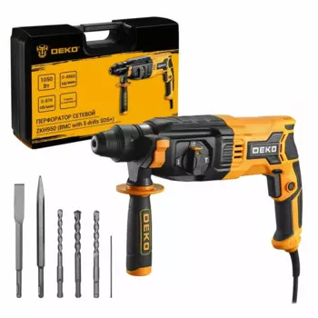 Перфоратор Deko ZKH950, сетевой, SDS-Plus, 1.05 кВт, 3.2 Дж, 870 об/мин, 4860 уд/мин, пластиковый кейс, 4.15 кг (083-1005)