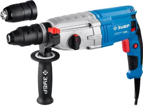 Перфоратор ЗУБР ЗП-28-800 КМ, сетевой, SDS-Plus, 800Вт, 3.2 Дж, 1200 об/мин, 4800 уд/мин, кейс, 3.6кг