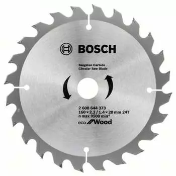 Пильный диск BOSCH Eco Wood, 160 мм x 20 мм по дереву, чистый рез, 24T, 1 шт. (2608644373)