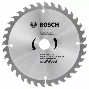 Пильный диск BOSCH Eco Wood, ⌀160мм x 16/20 по дереву, чистый рез, 36Т, 1шт. (2608644374)
