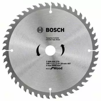 Пильный диск BOSCH Eco Wood, ⌀190мм x 16/20 по дереву, чистый рез, 48Т, 1шт. (2608644378)
