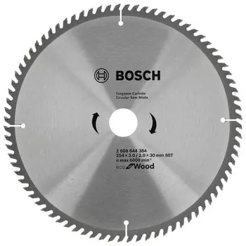 Пильный диск BOSCH Eco Wood, 254 мм x 30 мм по дереву, чистый рез, 80T, 1 шт. (2608644384)