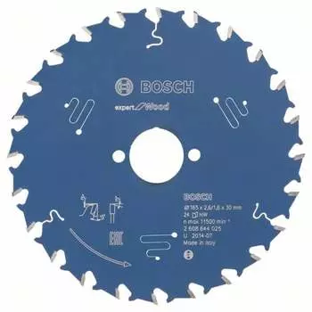 Пильный диск BOSCH Expert for Wood, 165мм x 30мм по дереву, поперечный, продольный, 24T, 1шт. (2608644025)