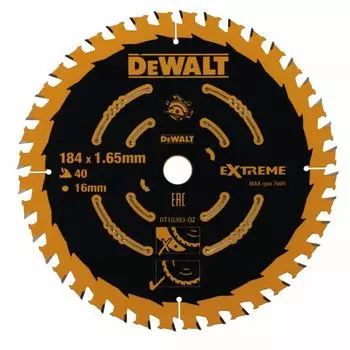 Пильный диск DeWALT Extreme, 184мм x 16мм по дереву, грубый, 40Т, 1шт. (DT10303-QZ)