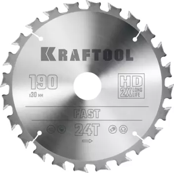 Пильный диск Kraftool Fast, 190 мм x 30 мм по дереву, быстрый рез, 24T, 1 шт. (36950-190-30)