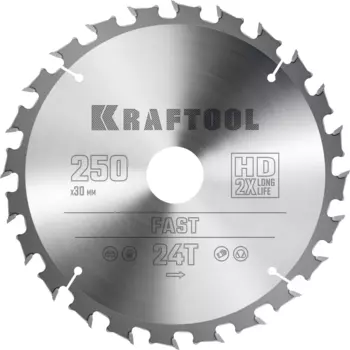 Пильный диск Kraftool Fast, 250 мм x 30 мм по дереву, быстрый рез, 24T, 1 шт. (36950-250-30)