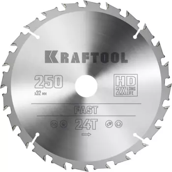 Пильный диск Kraftool Fast, 250 мм x 32 мм по дереву, быстрый рез, 24T, 1 шт. (36950-250-32)