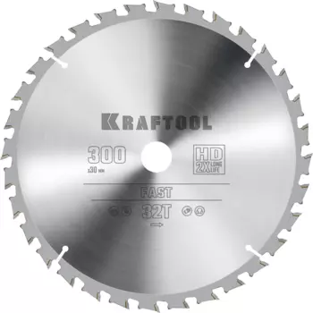 Пильный диск Kraftool Fast, 300 мм x 30 мм по дереву, быстрый рез, 32T, 1 шт. (36950-300-30)