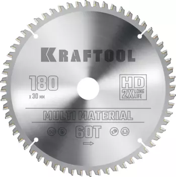 Пильный диск Kraftool Multi Material, 180 мм x 30 мм по алюминию, идеальный рез, 60T, 1 шт. (36953-180-30)