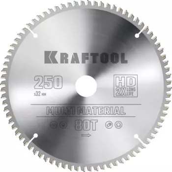 Пильный диск Kraftool Multi Material, 210 мм x 32 мм по алюминию, идеальный рез, 80T, 1 шт. (36953-250-32)