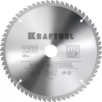 Пильный диск Kraftool Multi Material, 235 мм x 30 мм по алюминию, идеальный рез, 64T, 1 шт. (36953-235-30)