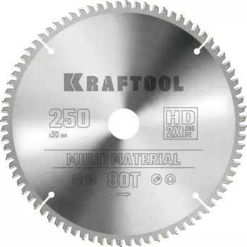 Пильный диск Kraftool Multi Material, 250 мм x 30 мм по алюминию, идеальный рез, 80T, 1 шт. (36953-250-30)