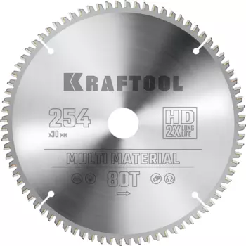 Пильный диск Kraftool Multi Material, 254 мм x 30 мм по алюминию, идеальный рез, 80T, 1 шт. (36953-254-30)