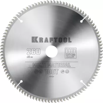 Пильный диск Kraftool Multi Material, 260 мм x 30 мм по алюминию, идеальный рез, 100T, 1 шт. (36953-260-30)