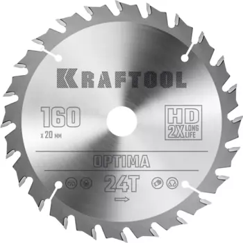 Пильный диск Kraftool Optima, 160 мм x 20 мм по дереву, оптимальный рез, 24T, 1 шт. (36951-160-20)