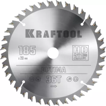 Пильный диск Kraftool Optima, 185 мм x 20 мм по дереву, оптимальный рез, 36Т, 1 шт. (36951-185-20)