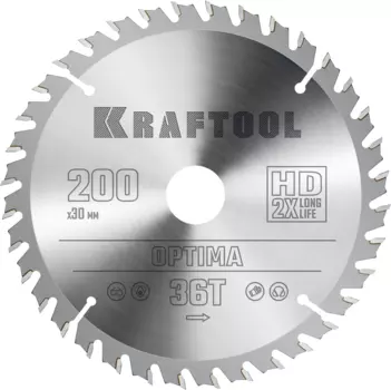 Пильный диск Kraftool Optima, 200 мм x 30 мм по дереву, оптимальный рез, 36Т, 1 шт. (36951-200-30)