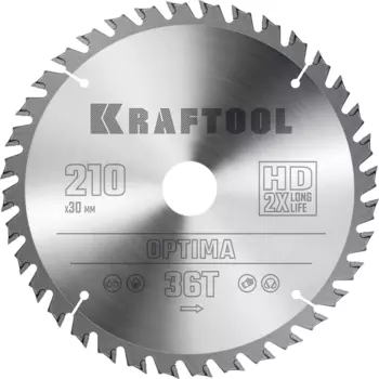 Пильный диск Kraftool Optima, 210 мм x 30 мм по дереву, оптимальный рез, 36Т, 1 шт. (36951-210-30)