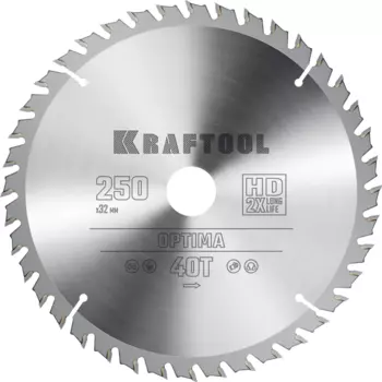 Пильный диск Kraftool Optima, 250 мм x 32 мм по дереву, оптимальный рез, 40Т, 1 шт. (36951-250-32)