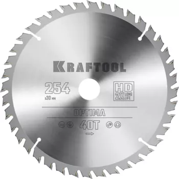 Пильный диск Kraftool Optima, 254 мм x 30 мм по дереву, оптимальный рез, 40Т, 1 шт. (36951-254-30)